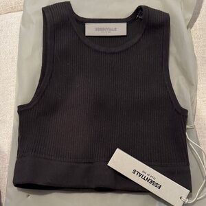 ESSENTIALS Black Ribbed Cropped Tank